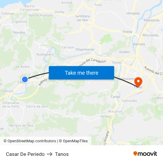 Casar De Periedo to Tanos map