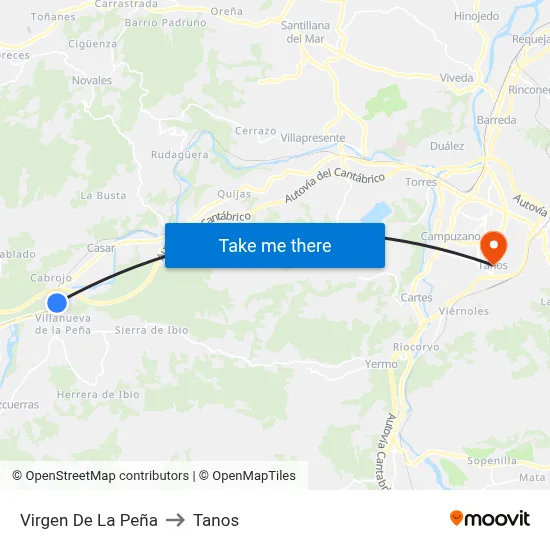 Virgen De La Peña to Tanos map