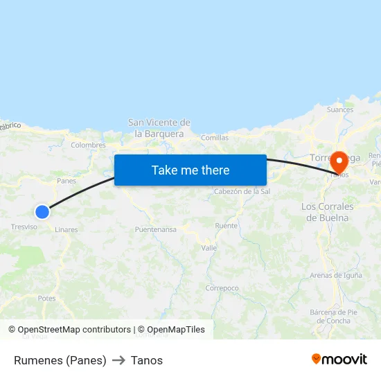Rumenes (Panes) to Tanos map