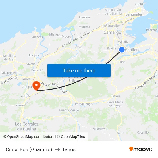 Cruce Boo (Guarnizo) to Tanos map