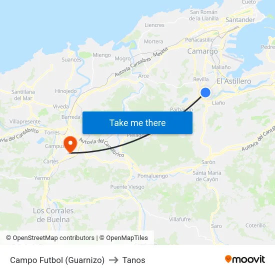 Campo Futbol (Guarnizo) to Tanos map