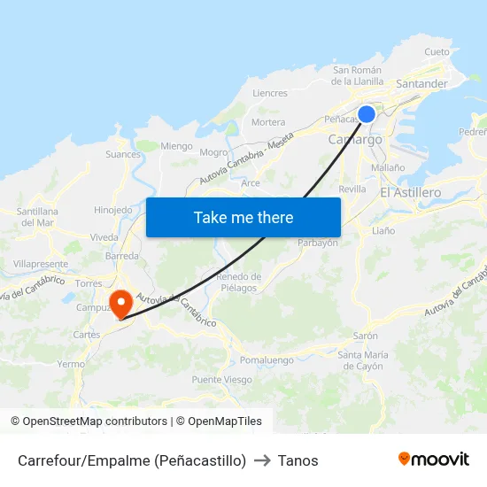 Carrefour/Empalme (Peñacastillo) to Tanos map