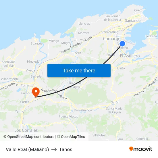 Valle Real (Maliaño) to Tanos map