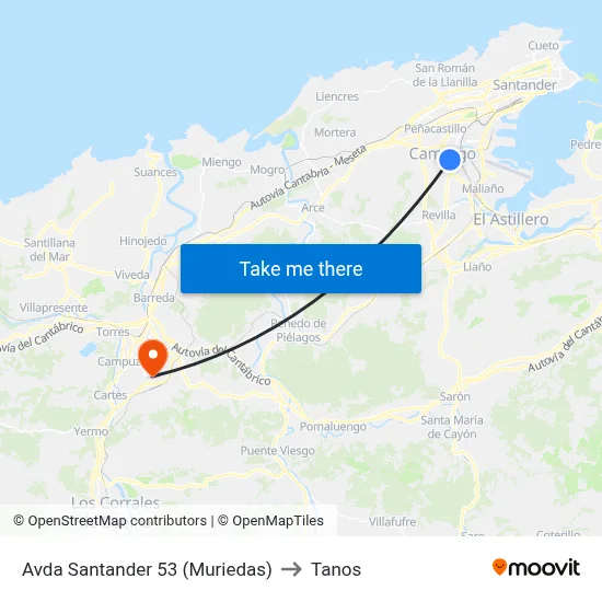 Avda Santander 53 (Muriedas) to Tanos map