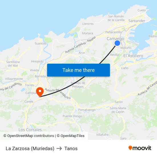La Zarzosa (Muriedas) to Tanos map