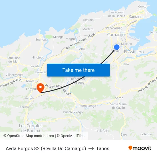 Avda Burgos 82 (Revilla De Camargo) to Tanos map