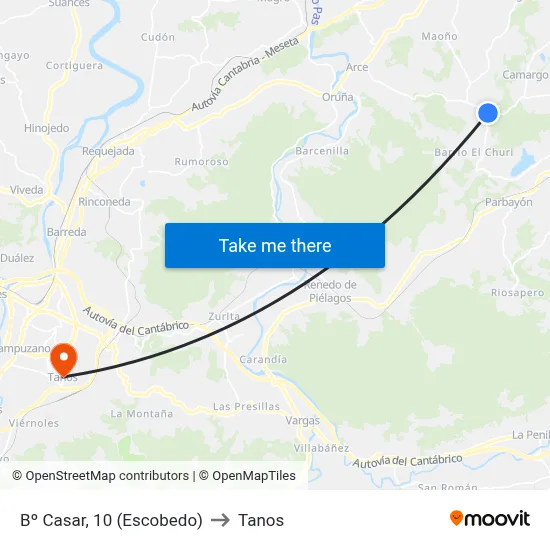 Bº Casar, 10 (Escobedo) to Tanos map