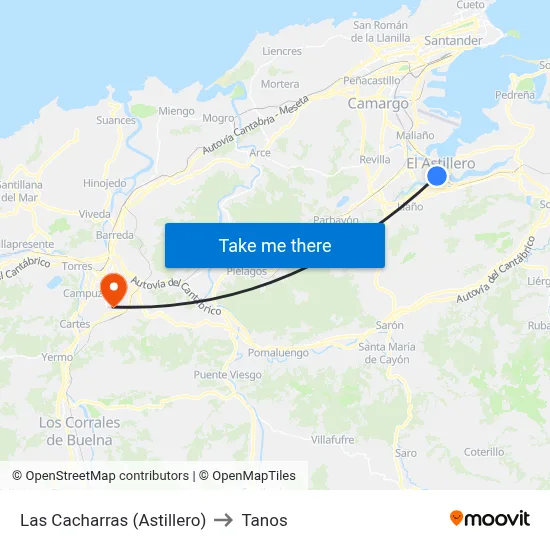 Las Cacharras (Astillero) to Tanos map