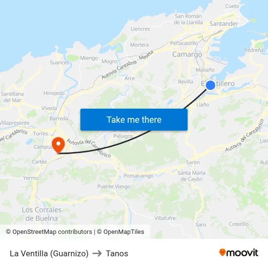 La Ventilla (Guarnizo) to Tanos map