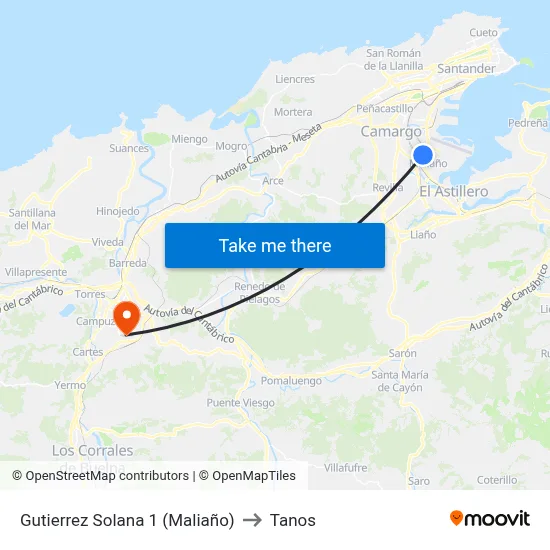 Gutierrez Solana 1 (Maliaño) to Tanos map