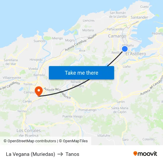 La Vegana (Muriedas) to Tanos map