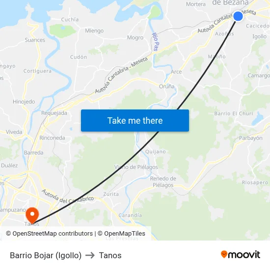 Barrio Bojar (Igollo) to Tanos map