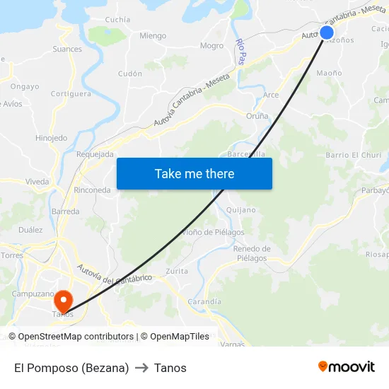 El Pomposo (Bezana) to Tanos map