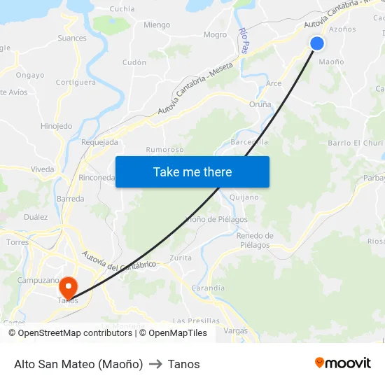 Alto San Mateo (Maoño) to Tanos map