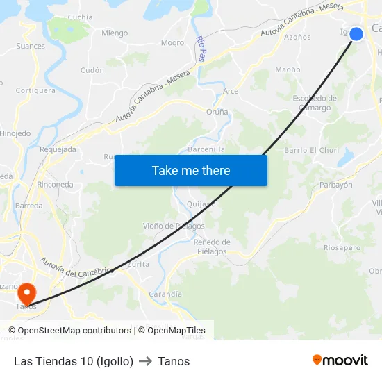 Las Tiendas 10 (Igollo) to Tanos map