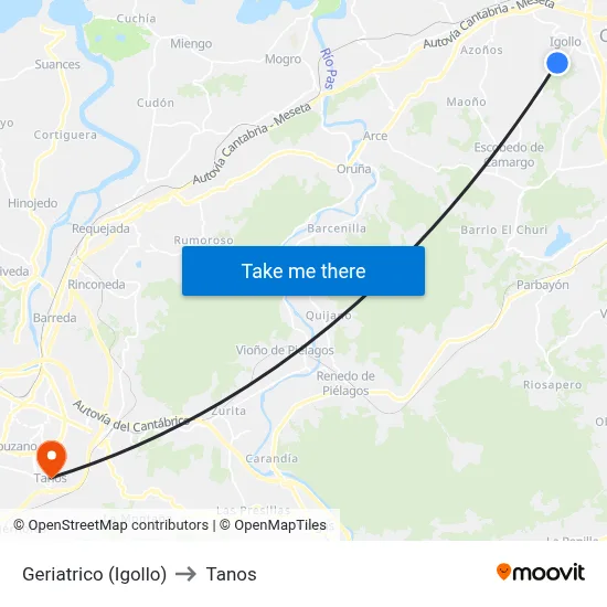 Geriatrico (Igollo) to Tanos map