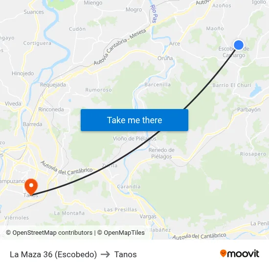 La Maza 36 (Escobedo) to Tanos map