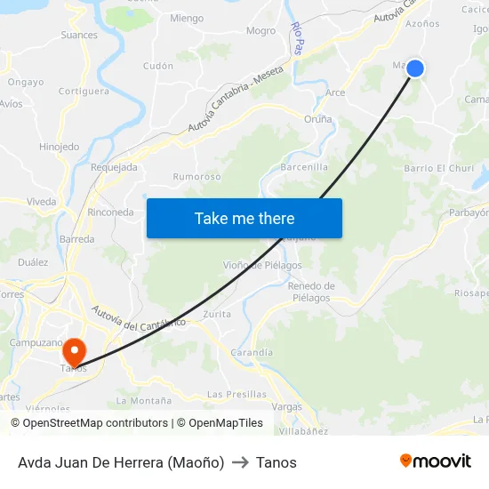 Avda Juan De Herrera (Maoño) to Tanos map