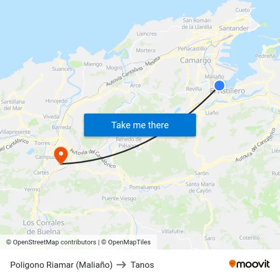 Poligono Riamar (Maliaño) to Tanos map