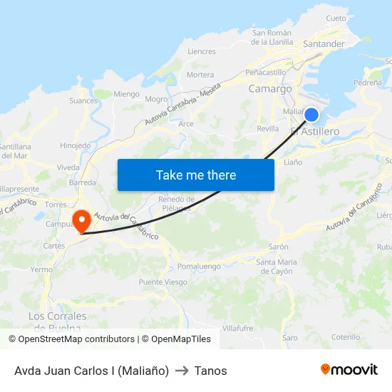 Avda Juan Carlos I (Maliaño) to Tanos map