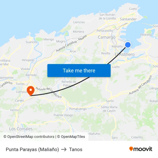 Punta Parayas (Maliaño) to Tanos map