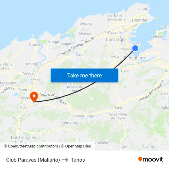 Club Parayas (Maliaño) to Tanos map