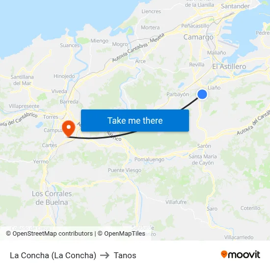 La Concha (La Concha) to Tanos map