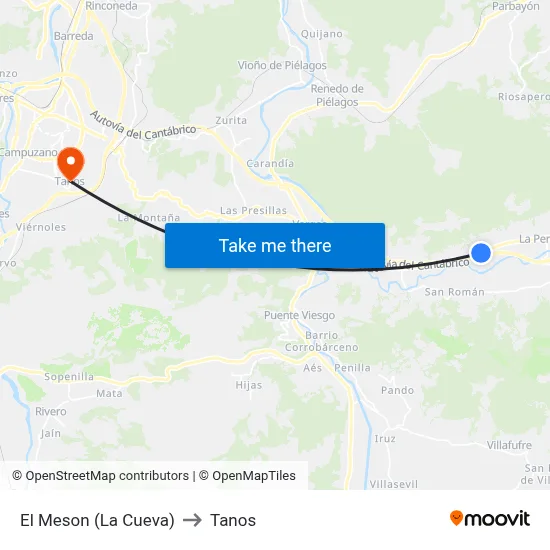 El Meson (La Cueva) to Tanos map