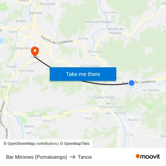 Bar Mirones (Pomaluengo) to Tanos map