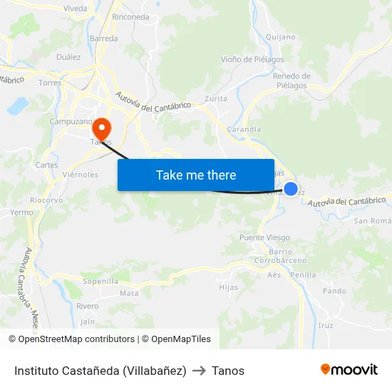 Instituto Castañeda (Villabañez) to Tanos map