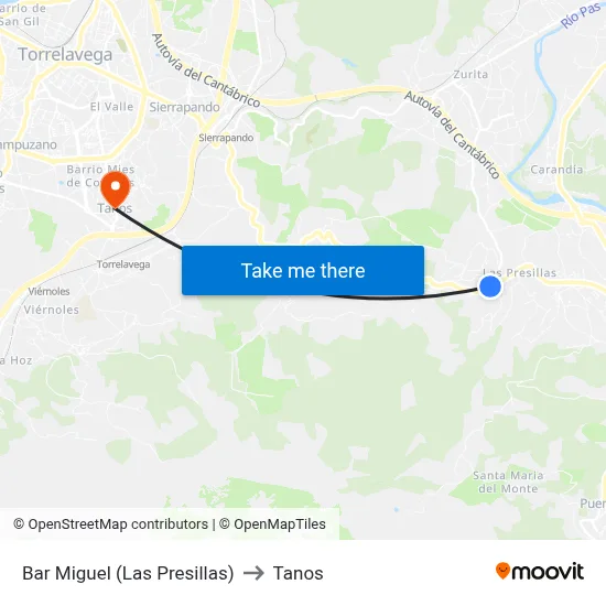 Bar Miguel (Las Presillas) to Tanos map