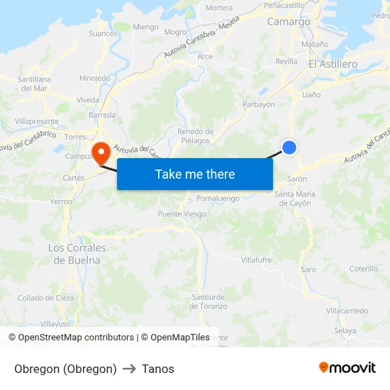 Obregon (Obregon) to Tanos map