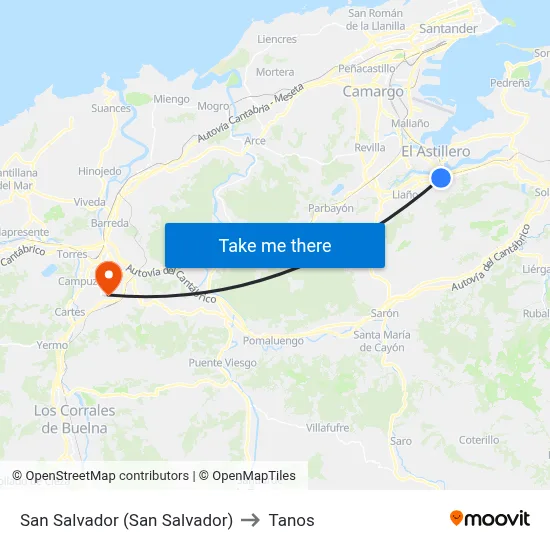San Salvador (San Salvador) to Tanos map