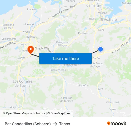 Bar Gandarillas (Sobarzo) to Tanos map