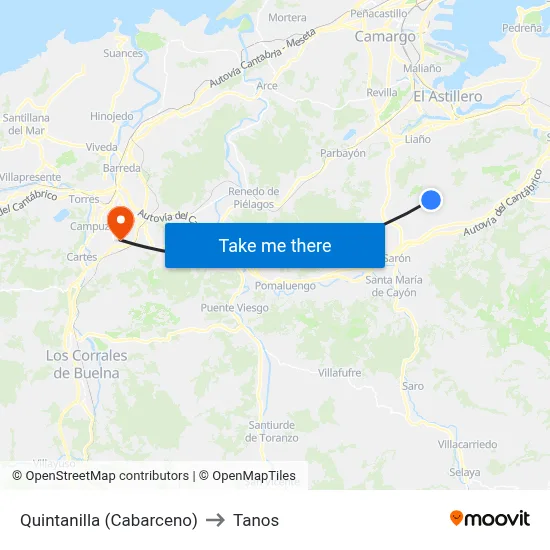 Quintanilla (Cabarceno) to Tanos map