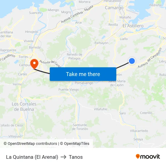 La Quintana (El Arenal) to Tanos map