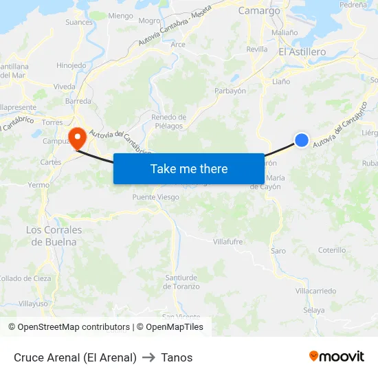 Cruce Arenal (El Arenal) to Tanos map
