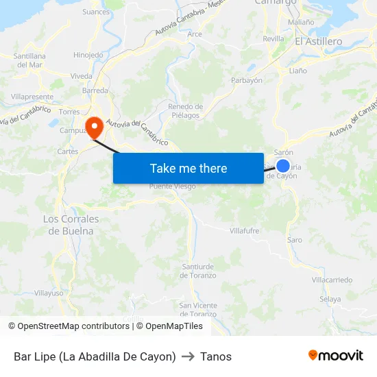 Bar Lipe (La Abadilla De Cayon) to Tanos map