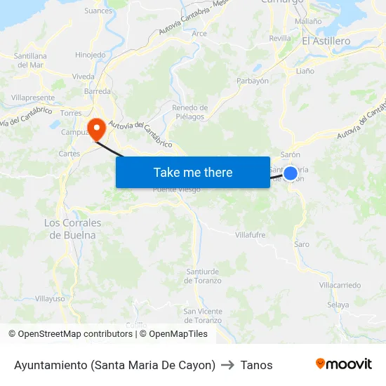 Ayuntamiento (Santa Maria De Cayon) to Tanos map