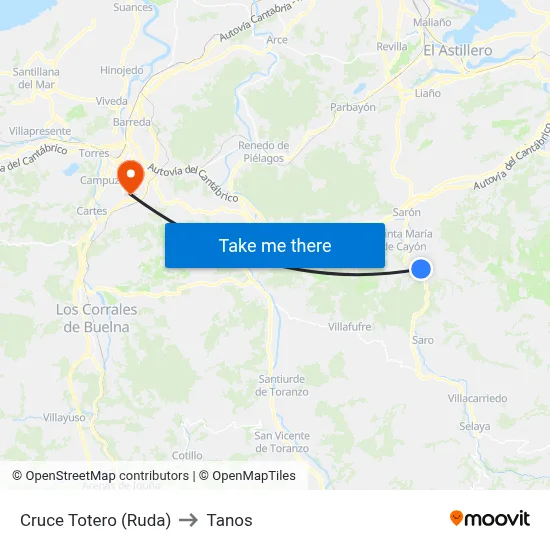 Cruce Totero (Ruda) to Tanos map