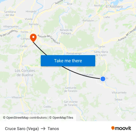 Cruce Saro (Vega) to Tanos map