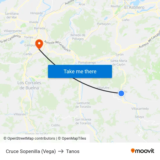 Cruce Sopenilla (Vega) to Tanos map