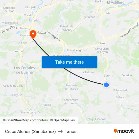 Cruce Aloños (Santibañez) to Tanos map