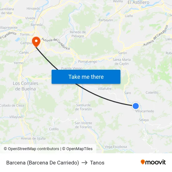 Barcena (Barcena De Carriedo) to Tanos map