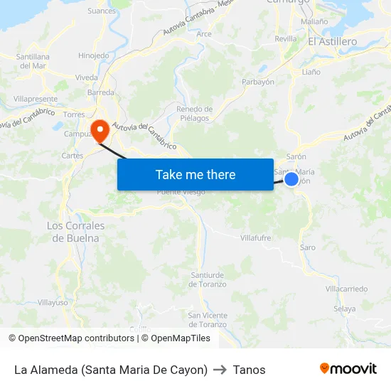 La Alameda (Santa Maria De Cayon) to Tanos map