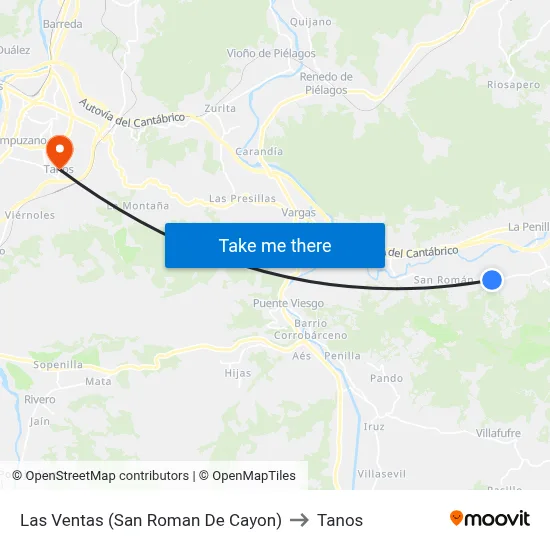 Las Ventas (San Roman De Cayon) to Tanos map