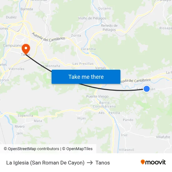 La Iglesia (San Roman De Cayon) to Tanos map