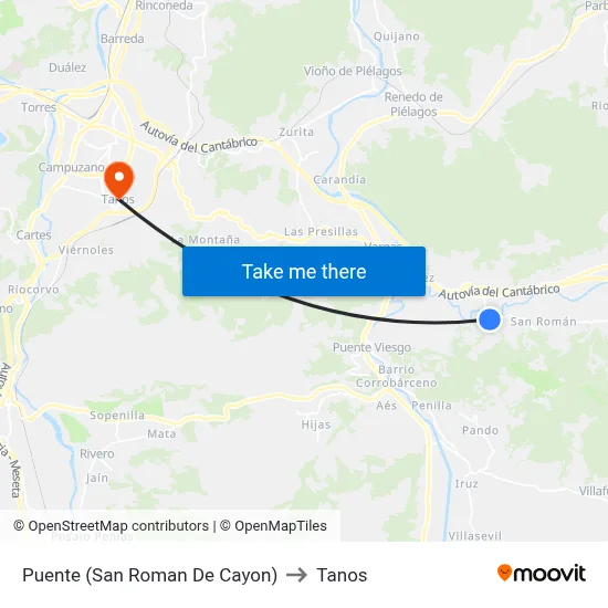 Puente (San Roman De Cayon) to Tanos map