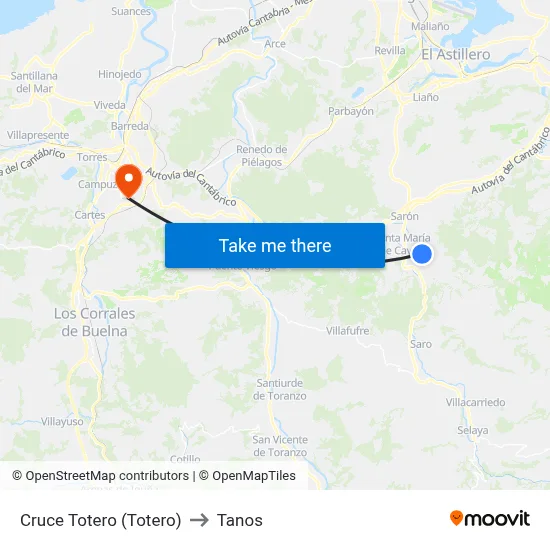 Cruce Totero (Totero) to Tanos map