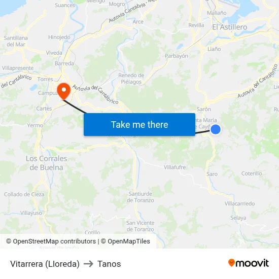 Vitarrera (Lloreda) to Tanos map
